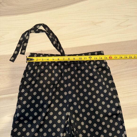 ZARA Black Floral Print Drawstring Straight Leg Pants Women's Medium M - Picture 5 of 6